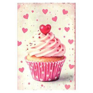 Pink Cupcake Heart Design Art Postcard Valentine Theme Blank Unsent Collectible